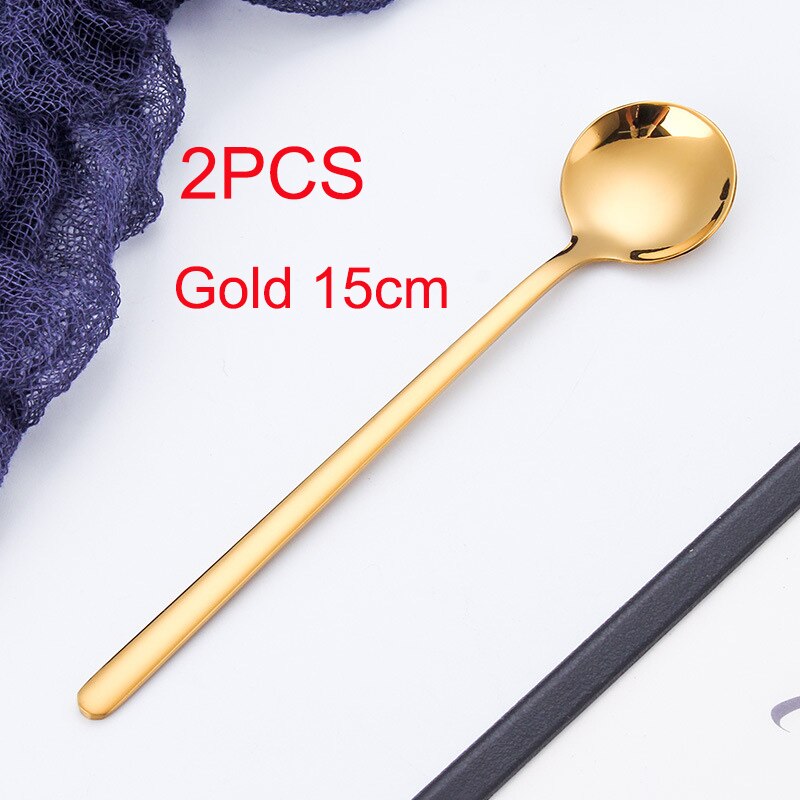 Goalone 2Pcs Soep Lepel Set 304 Roestvrij Staal Ijs Party Dessert Lepels Theelepel Goud Thee Koffie Koud Drankje kids Lepel: 2Pcs-Gold-15cm