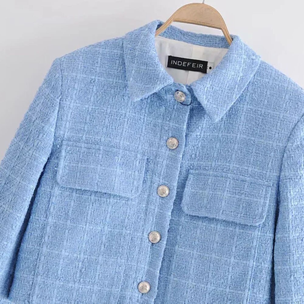 BBWM Women Texture Tweed Crop Top Jacket Ladies Short Coat Chic Female Outerwear Spring