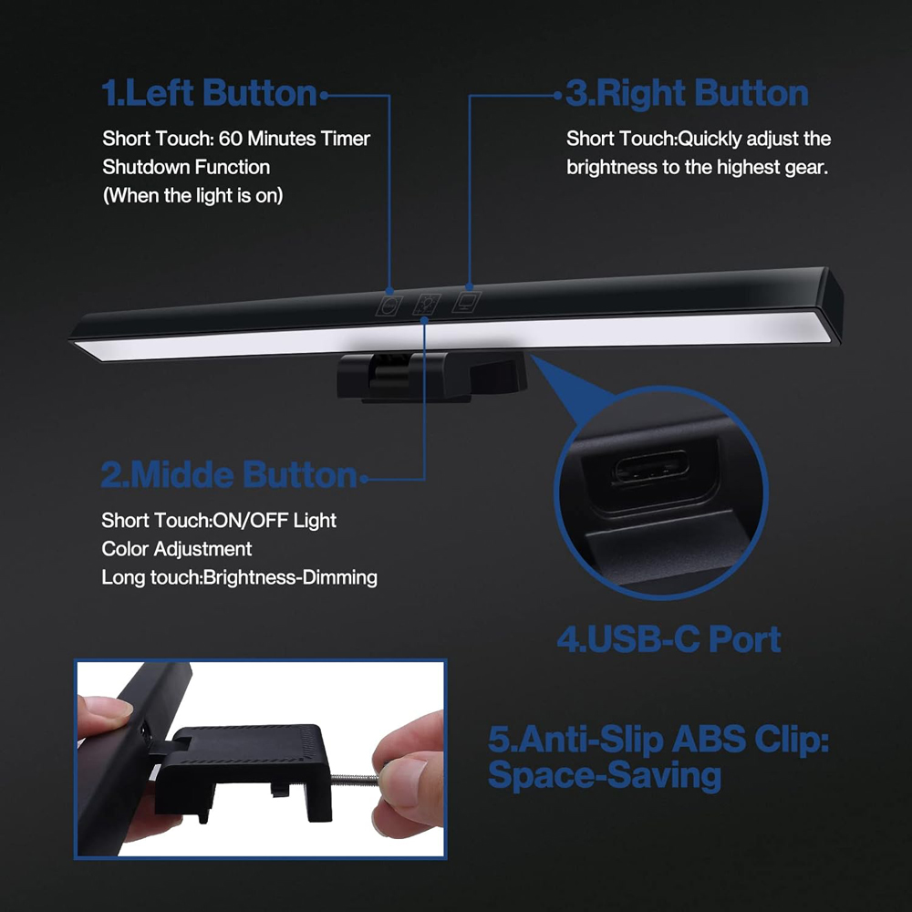 Luce a Clip per schermo del Computer luce asimmetrica per dormitorio protezione per gli occhi Computer Desktop Monitor per Laptop schermo a sospensione