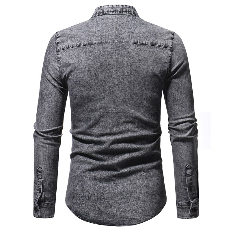Jeansskjortor för män koreansk tvättad jeansskjorta mandarinkrage långärmade fritidsskjortor tunna herrkläder  n5244