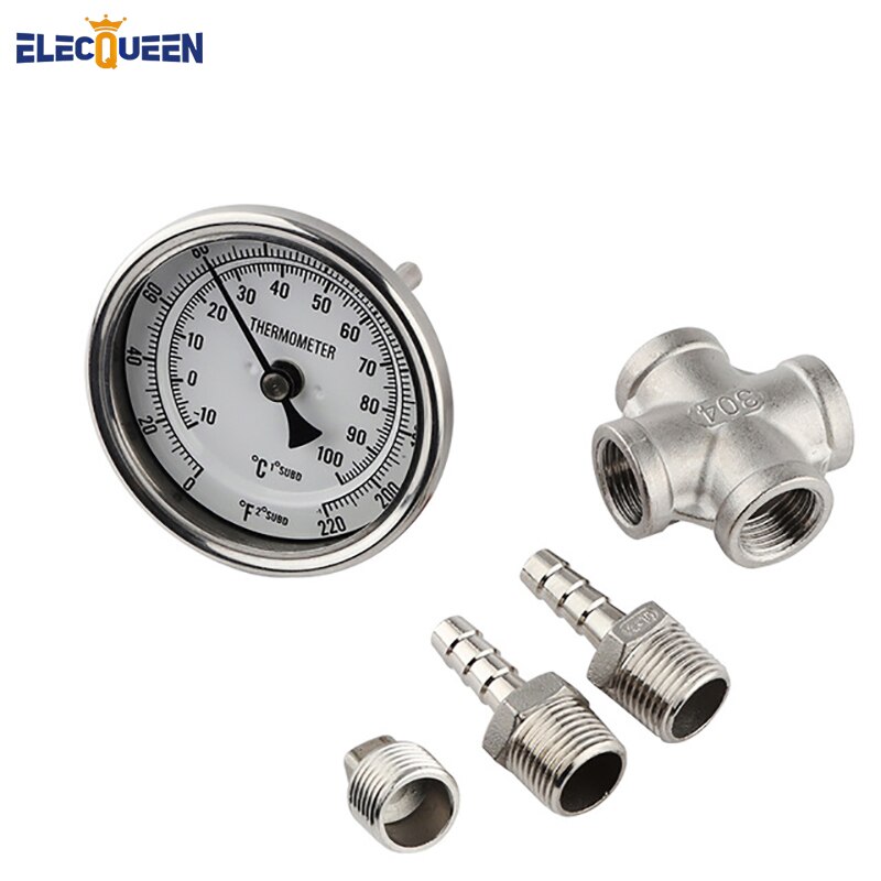 Thermomètre bi-métal pour brassage de bière, appareil analogique en ligne, filetage 1/2 &quot;NPT avec déconnexion rapide en acier inoxydable, fût de brassage sans soudure