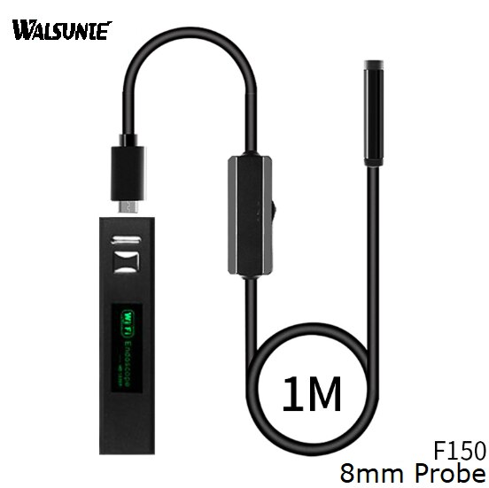 Walsunte 8mm lens wifi endoscope HD 1080P IP67 waterproof industrial endoscope for iPhone Android