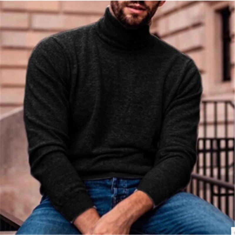 Pull à col roulé en coton pour homme, vêtement et fin, résistant, nouveauté hiver: Black / XXL