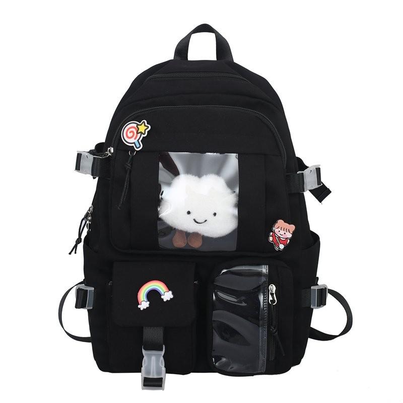 Leuke Nylon Rugzak Kawaii Student Schooltas Harajuku Casual Vrouw Rugzakken: Black