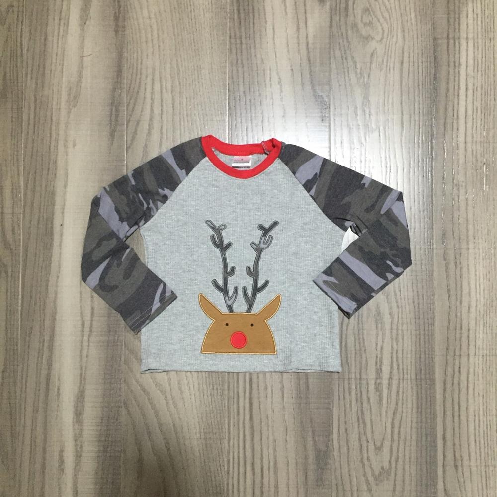 Girlymax jul efterår / vinter baby drenge boutique t-shirts tøj grå camo hjorte bomuld top raglan langærmet
