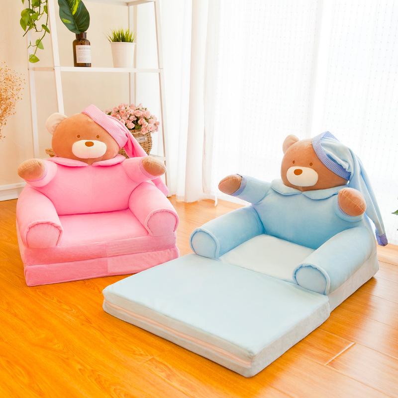 Baby Kids Sofa Only Cover No Filling Cartoon Crown Seat Children Chair Neat Puff Skin Toddler Child Folding Plush Sofa Bed Case