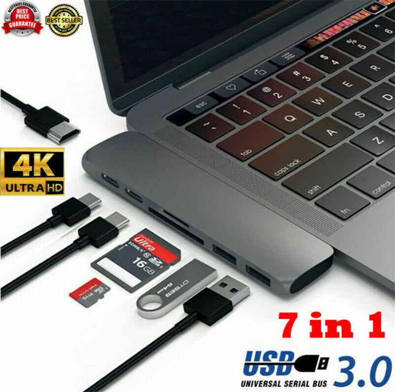 plus récent utilitaire 7in1 Type C USB C double adaptateur 3.1 port TF lecteur de carte 4K HDMI pour MacBook Pro