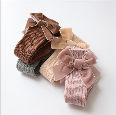 0-3 ans automne et hiver grand nœud en laine bébé chaussettes couleur unie pure mi-haute enfant filles tube chaussettes