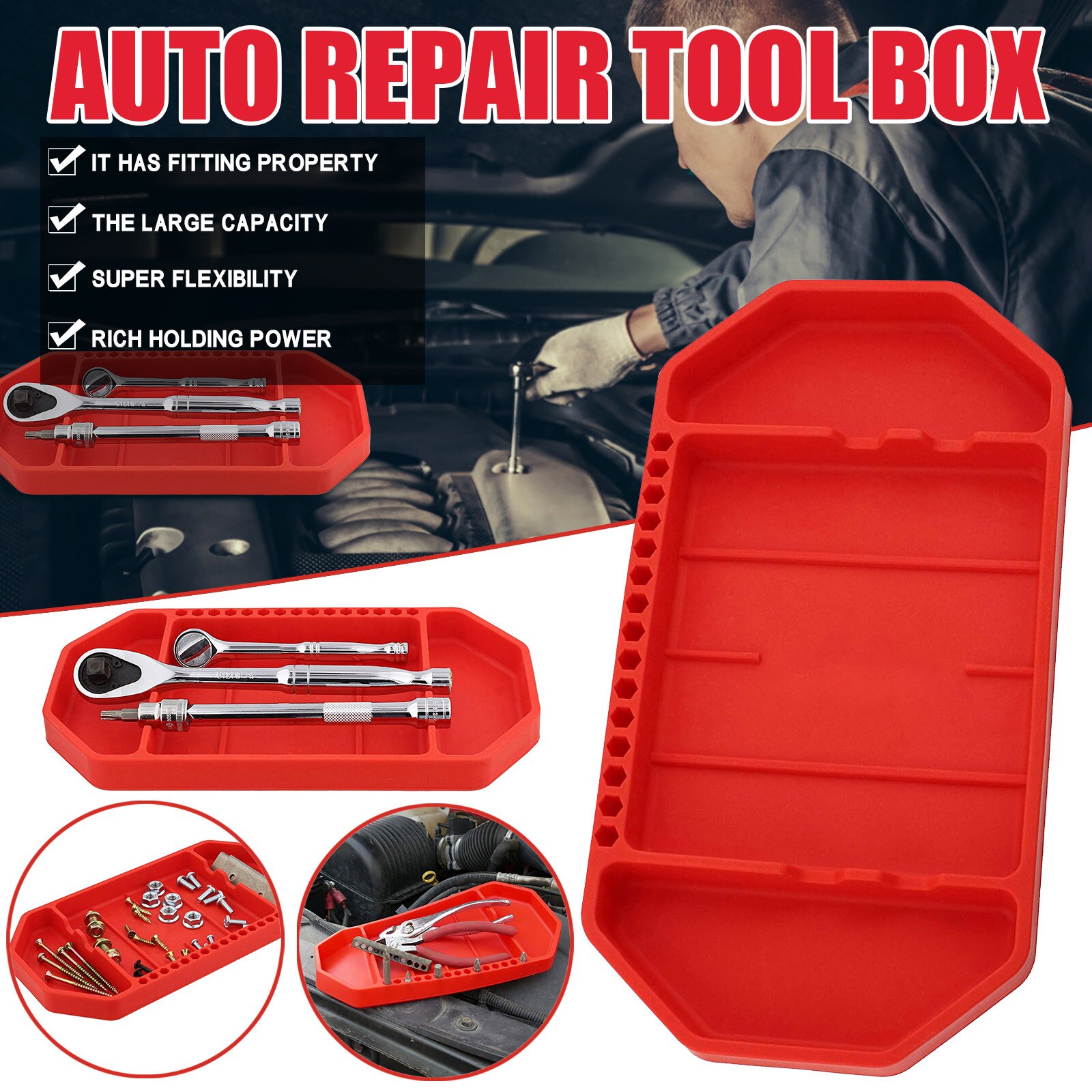 Automotive Non-slip Flexible Silicone Storage Tool Tray Large Tool Organizer