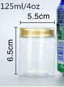 20 PCS Sugar Cane Bottles Plastic Container Golden Lid Transparent Packaging Food Jar Cereal Dispenser Kitchen: 125ML 20pcs