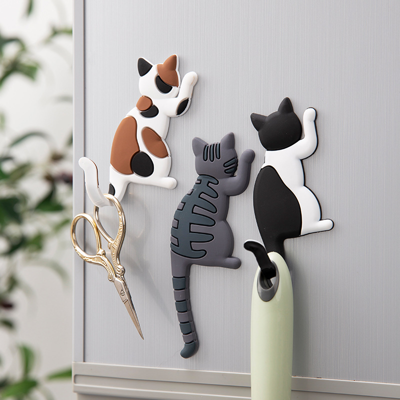 Cartoon Cat Tail Refrigerator Magnet Hook Cute Cat Home Powerful Magnet Hook Multi-functional Storage Hanging Hooks