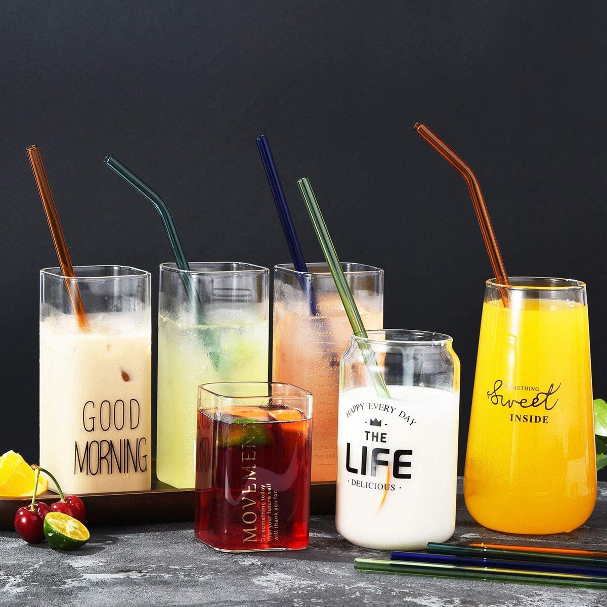 Glass Drinking Straws Kitchen Bar Reusable Drinking Straws Eco-friendly Glass Cocktail Straws for Juice Milk Coffee Bar Drinks