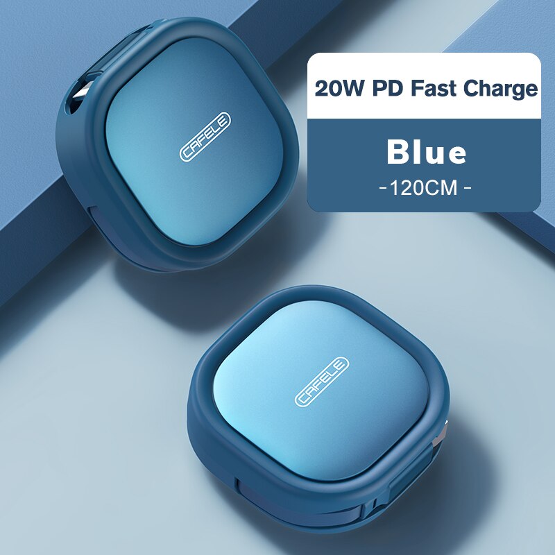 Cafele 20w retrátil pd cabo de carregamento rápido usb tipo c cabo para iphone 13 12 11 pro max xr telefone carregador cabo cabo de fio dados: Azul