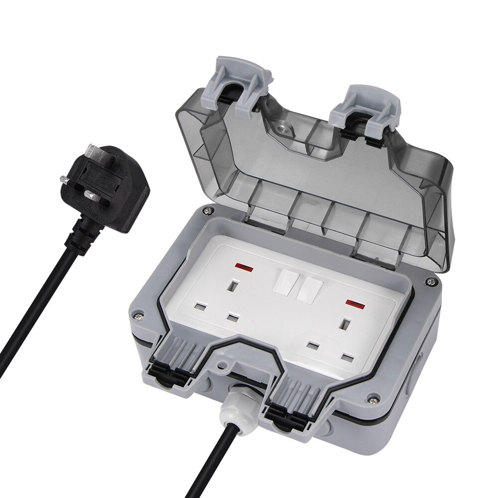 IP66 Waterproof Weatherproof Outdoor Wall Power Socket 16A Double EU Standard Electrical Outlet Grounded AC 220-250V For Garden
