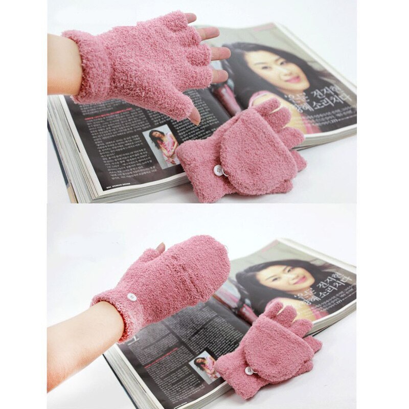 Kids Gloves Baby Girls Coral Velvet Dual-use Clamshell Half Finger Gloves