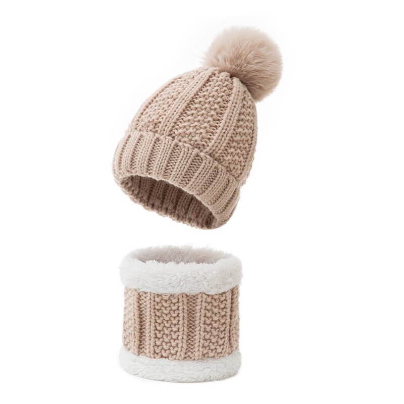 Conjunto de gorro infantil com 2 peças, gorro de pelúcia para bebês meninos e meninas quente: Caqui