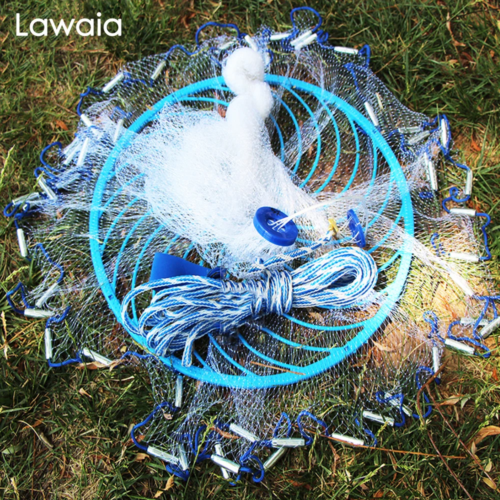 Lawaia Deep Hole Cast Net Lron Steel Pendants Fishnet Blue Ring American Style Small Mesh Catch Fish Casting Network