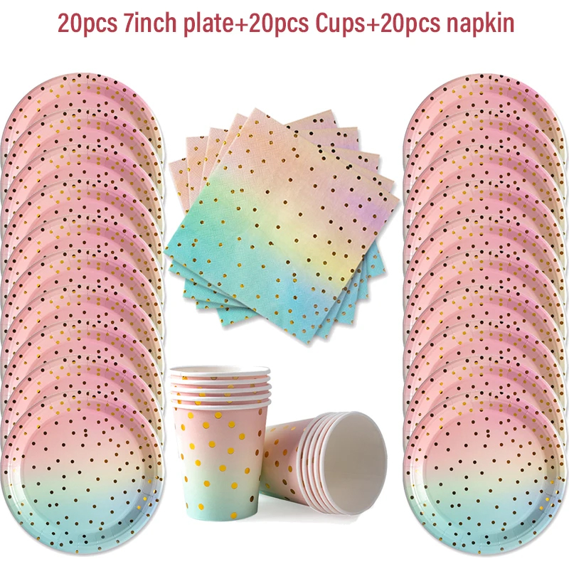 Pastelowa tęczowa impreza urodzinowa jednorazowa zastawa stołowa złota kropka tęczowy gradientowy papierowy talerz kubek serwetka urodziny materiały ślubne: Głębokie szafir
