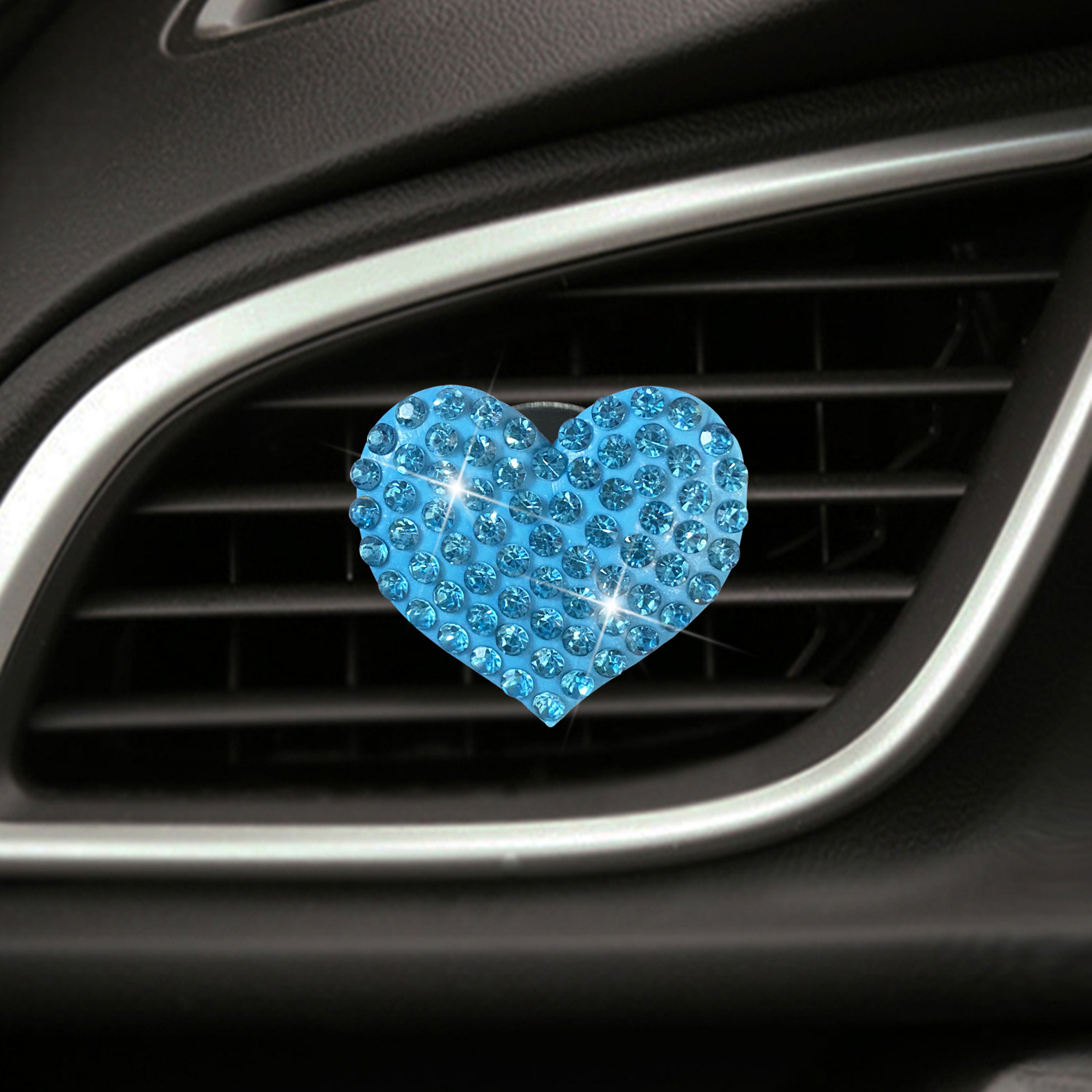 Clip de aromaterapia para coche en forma de corazón, diamantes de imitación creativos, salida de aire acondicionado, decoración de perfume, clip, accesorios para coche: Azul