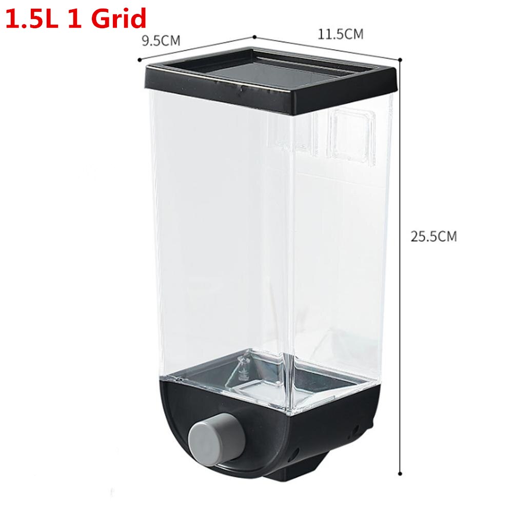 2L Kitchen Whole Grains Cereal Dispenser Divided Sealed Storage Tank 2 Grids Wall-Mounted Food Storage Containers: 1 Grid Black 1.5L