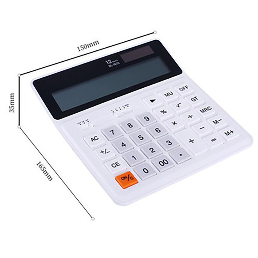 Dual Power Electronic Calculator 12 Digits 1.5V Button Battery Solar Calculator Business Office Financial Calculator Stationery: white