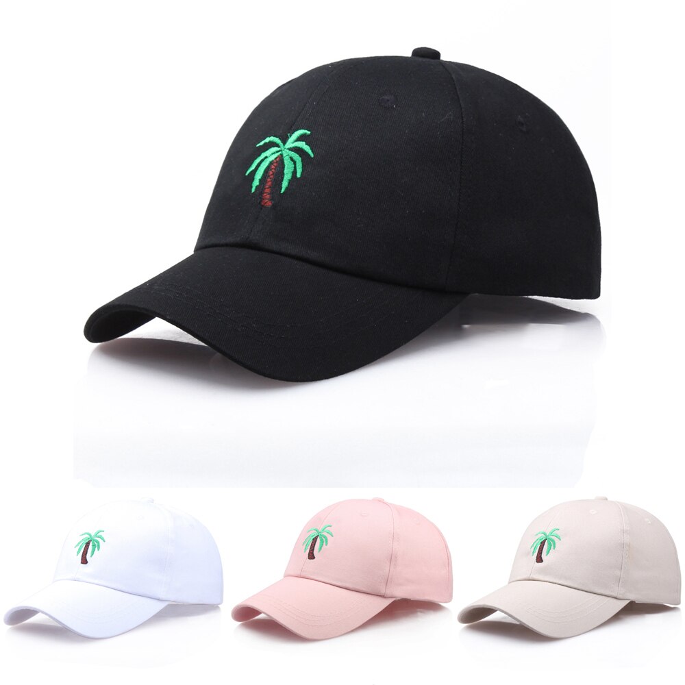 Men&#39;s Palm Tree Embroidery Kpop Baseball Cap Women Boy Coconut Tree Snapback Hip Hop Caps Outdoor Curved Black Cotton Dad Hat