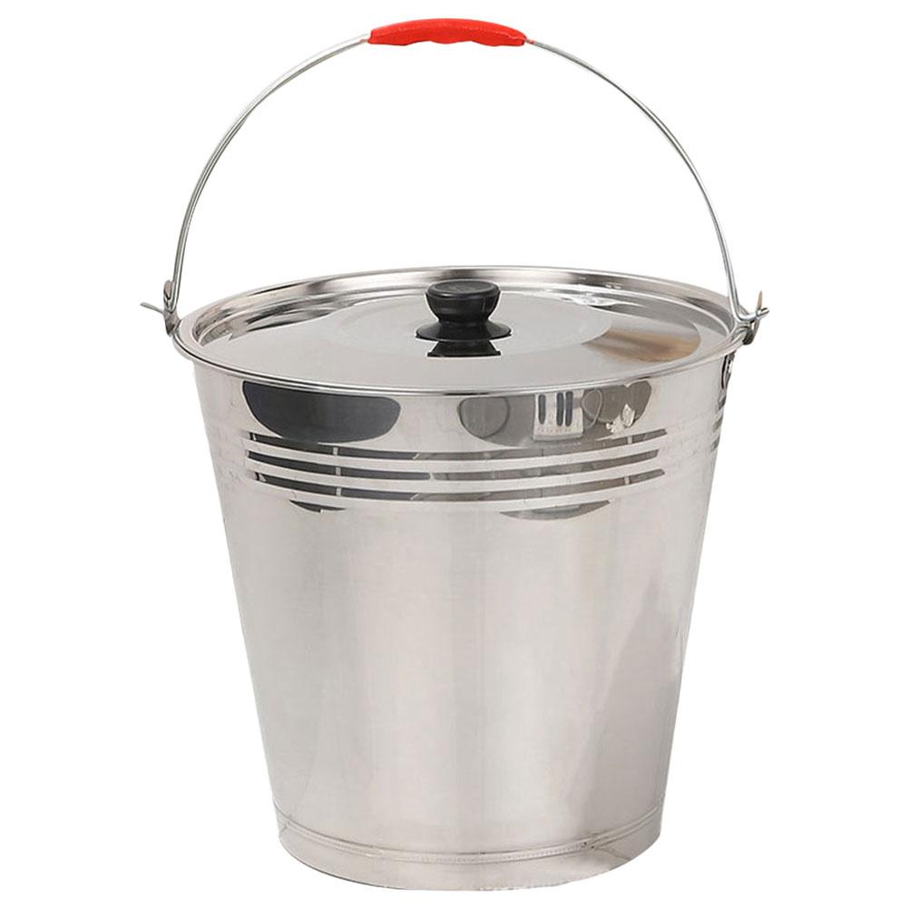 Stainless Steel Bucket Lid Heavy Duty Portable Water Milk Storage Container Large Capacity Metal Bucket for Farm