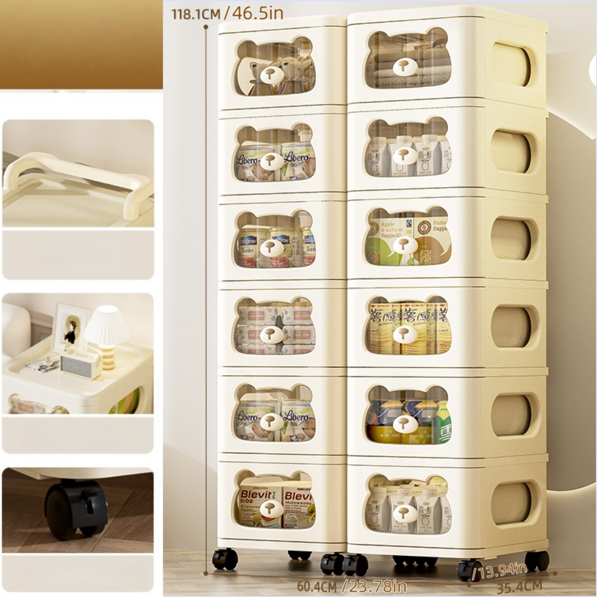 Chariot de rangement roulant avec tiroirs, organisateur mobile à roulettes, multicouche pour salon/chambre/salle de bain, collation, table d'appoint