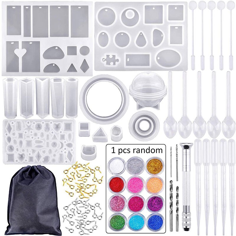 94 Pieces Silicone Casting Molds And Tools Set With A Black Storage Bag For Silicone Casting Mold Diy Jewelry Craft Making: 83 Pieces