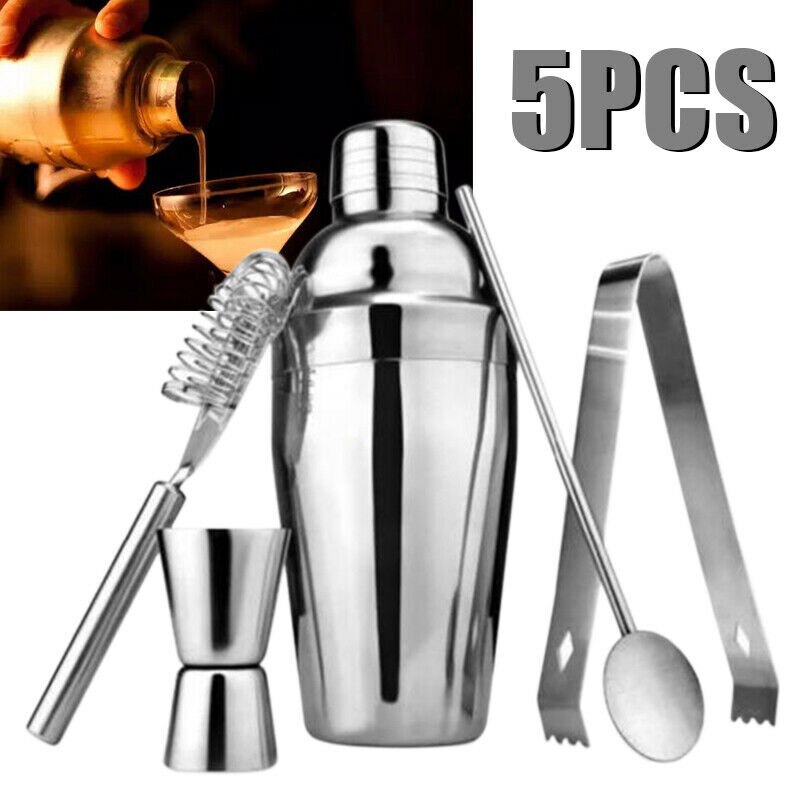 5Pcs Stainless Steel Cocktail Maker Shaker Mixer Drink Making Kitchen Bar