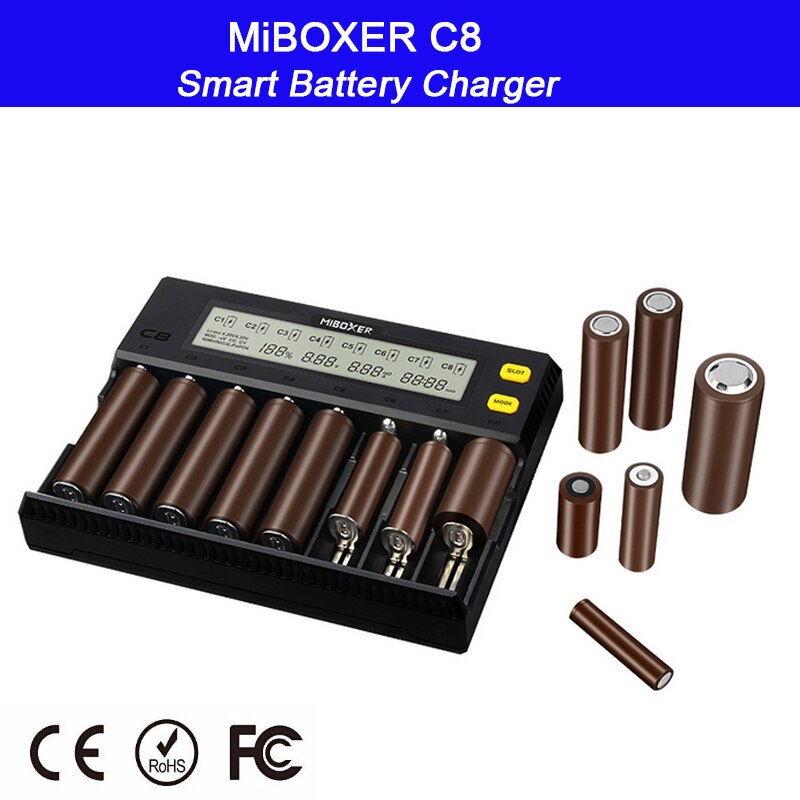 8 Slots Miboxer C8 Intelligente Acculader Lcd Display Voor Li-Ion LiFePO4 Mh Ni-Cd Aa 21700 20700 26650 18650 17670 RCR12