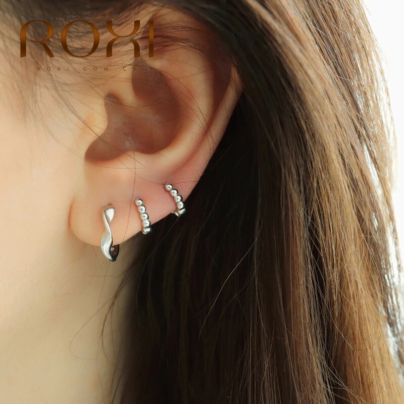 ROXI Simple Round Head 925 Sterling Silver Earing Cartilage Gold Silver Round Hoop Earrings for Women Girl Party Jewelry