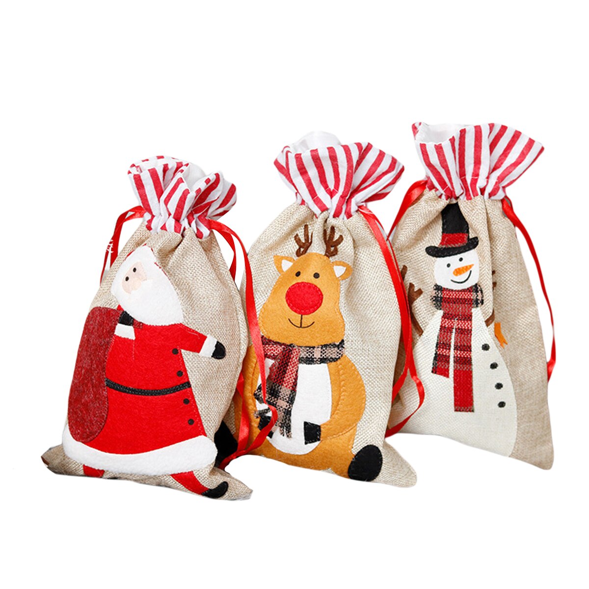 Xmas Candy Bag Santas/Elk/Snowman Striped Print Storage Bag Souvenir Bag for Candy Snacks Christmas Decorations Christmas