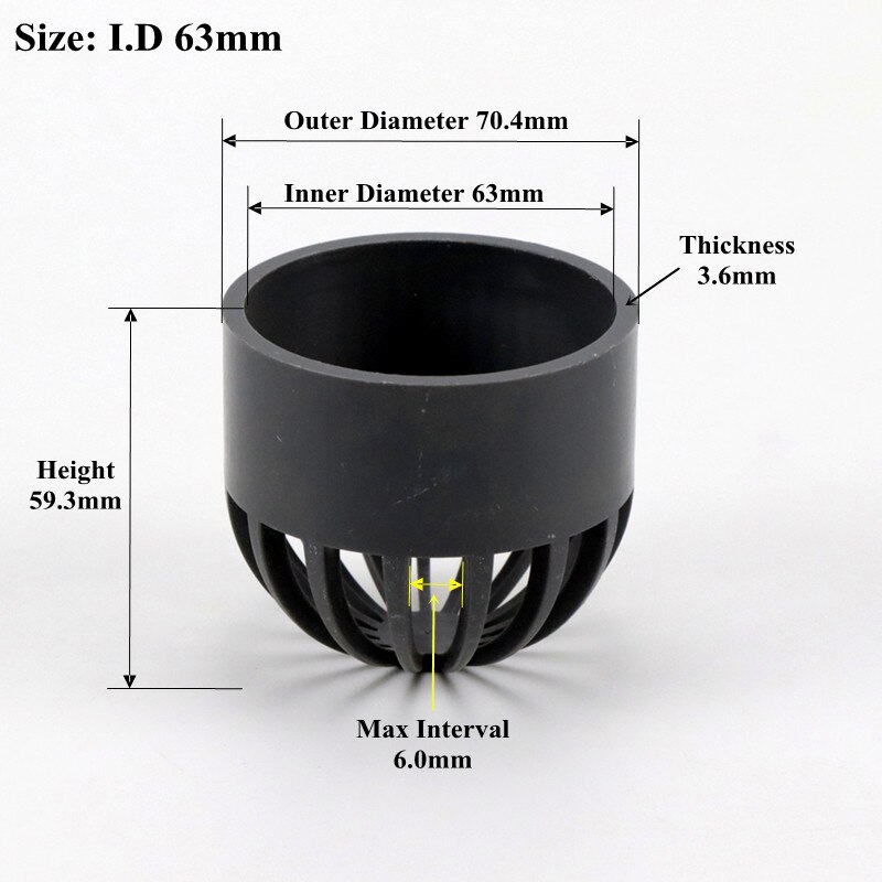 2-5Pcs I.D20-110mm PVC Vent Cap Filter Isolation Screen Water Tank Permeable Joint Aquarium Seafood Pool Overflow Pipe Fittings: I.D 63mm / 5Pcs