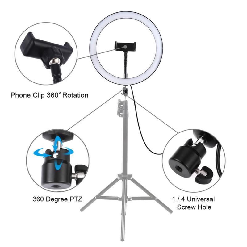 Anel de luz para maquiagem, selfie, vídeos e lives, 10 polegadas, com controle de intensidade, acompanha tripé