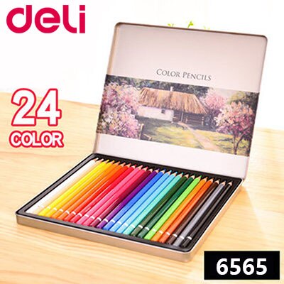 Deli Kantoorbenodigdheden 48/72 Kleuren Olie Kleurpotlood Set Voor Tekening Schilderen Schets Tin Box Art School Levert Professionele: 24 colors