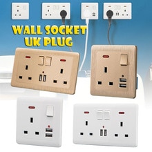 13a Double Wall Uk Plug Socket 2 Gang 13a With 2 Usb Charger Port Outlet Plate White Multifunctional Socket House Decoration