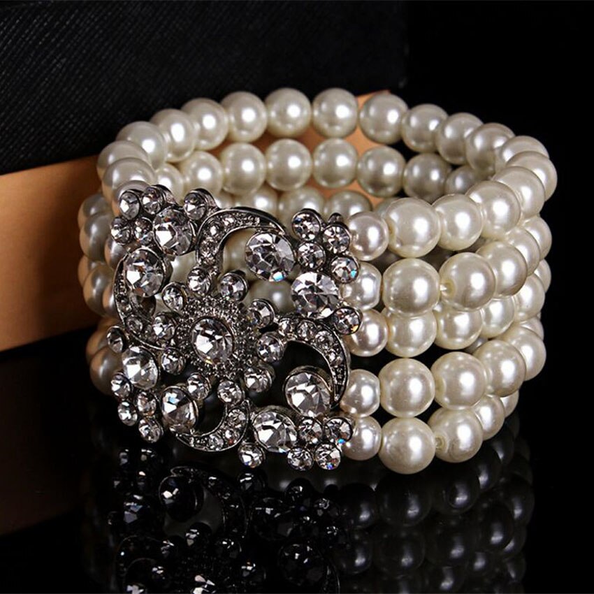 faux perle mehrschichtiges Armbinde braut strass stulpearmbänder frauen charme schmuck für hochzeit zubehör 1 teil/los