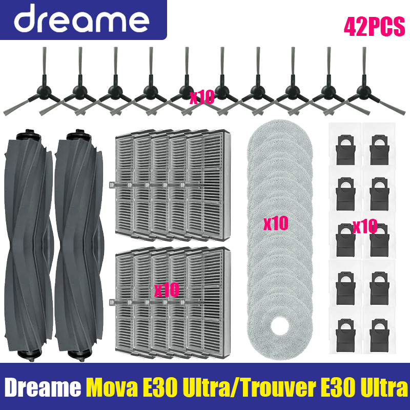 Dreame Mova E30 Ultra Trouver E30 Ultra Robot Vacuum Cleaner Main Side Brush Hepa Filter Mop Cloth Parts Accessories: Pink