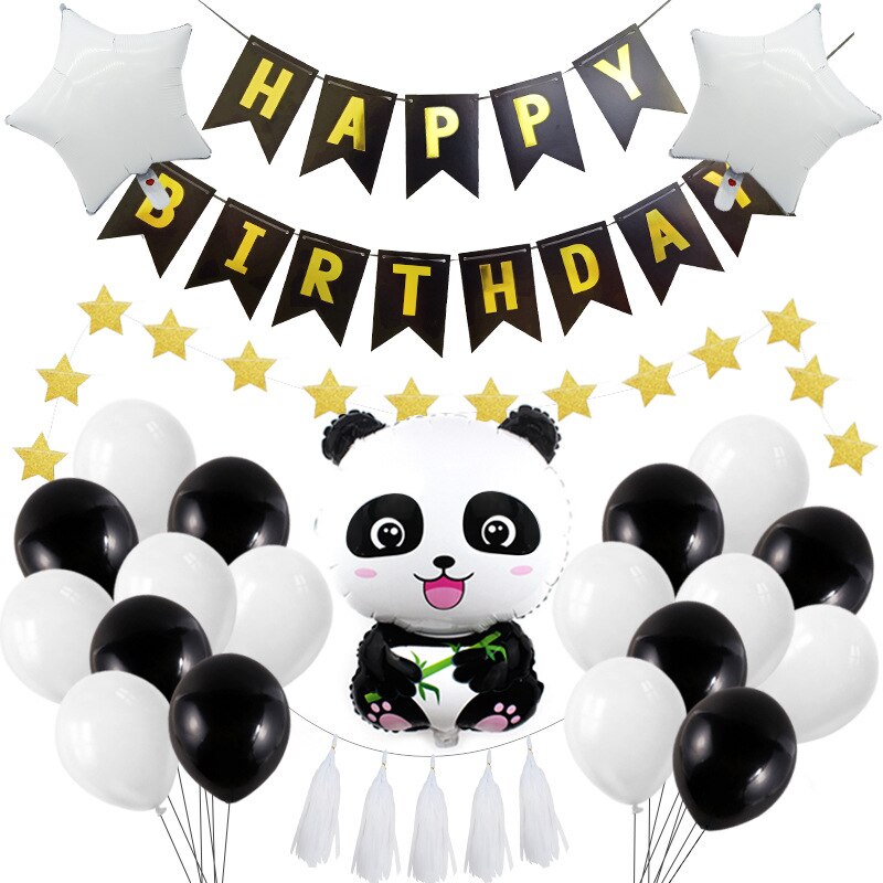 Sød tegneserie panda form fødselsdagsfest tema layout aluminium ballon ballon fishtail flag dekoration: Oliven