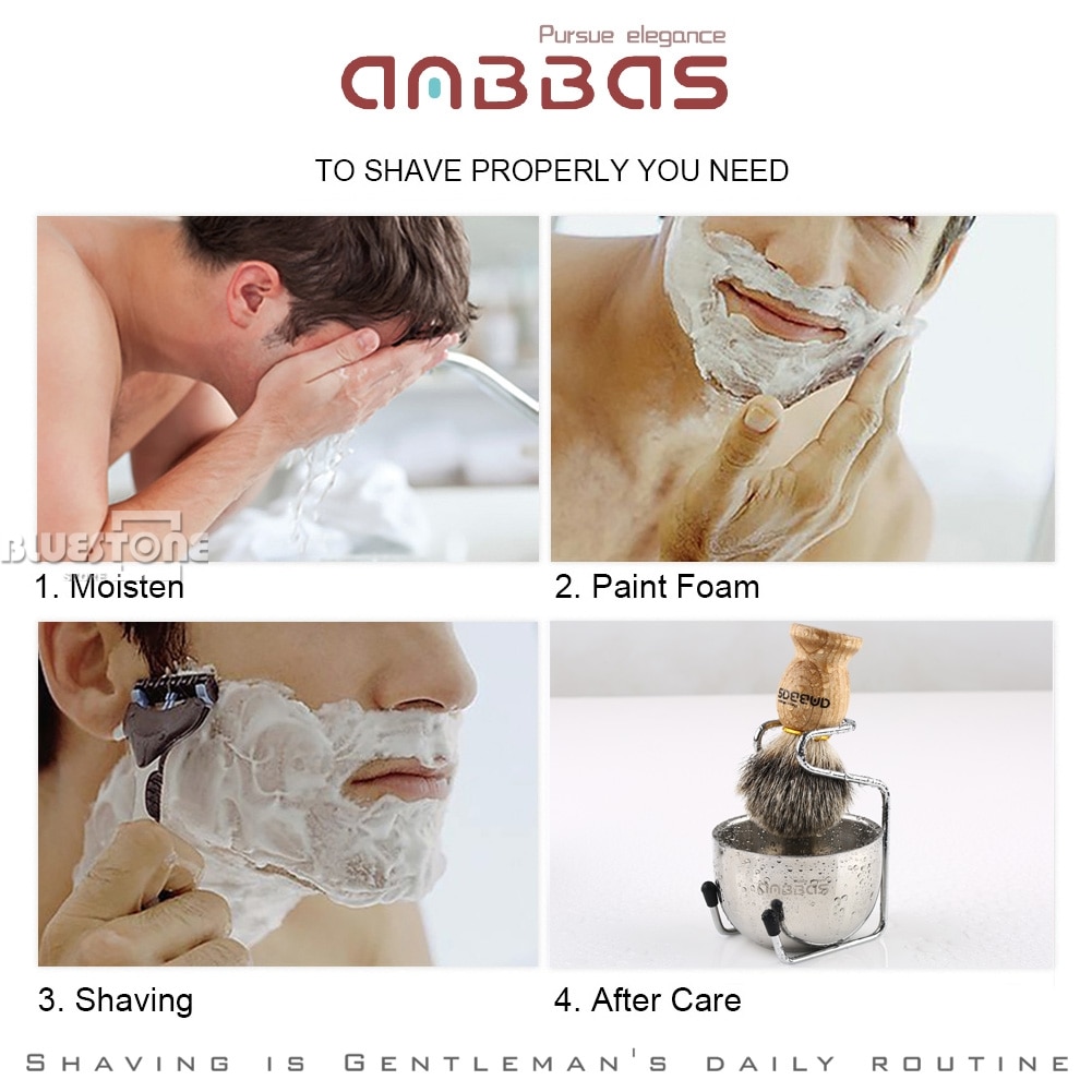 Anbbas Dassenhaar Scheerkwast + Rvs Shave Brush Stand en Kom