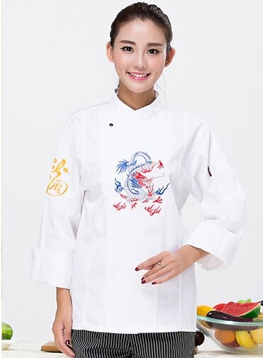 Lady Chef Uniform Restaurant Kitchen Female Chef Jacket Long Sleeved Adult Bakers Uniform Waitress Uniform B-5594: white / L