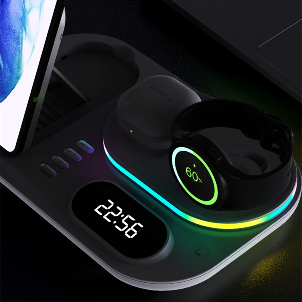 Galaxy Watch RGB 30W Wireless Charger Dock Qi 4 in 1 Charging Station Compatible with Apple Airpods iPhone Samsung S21 Note 20