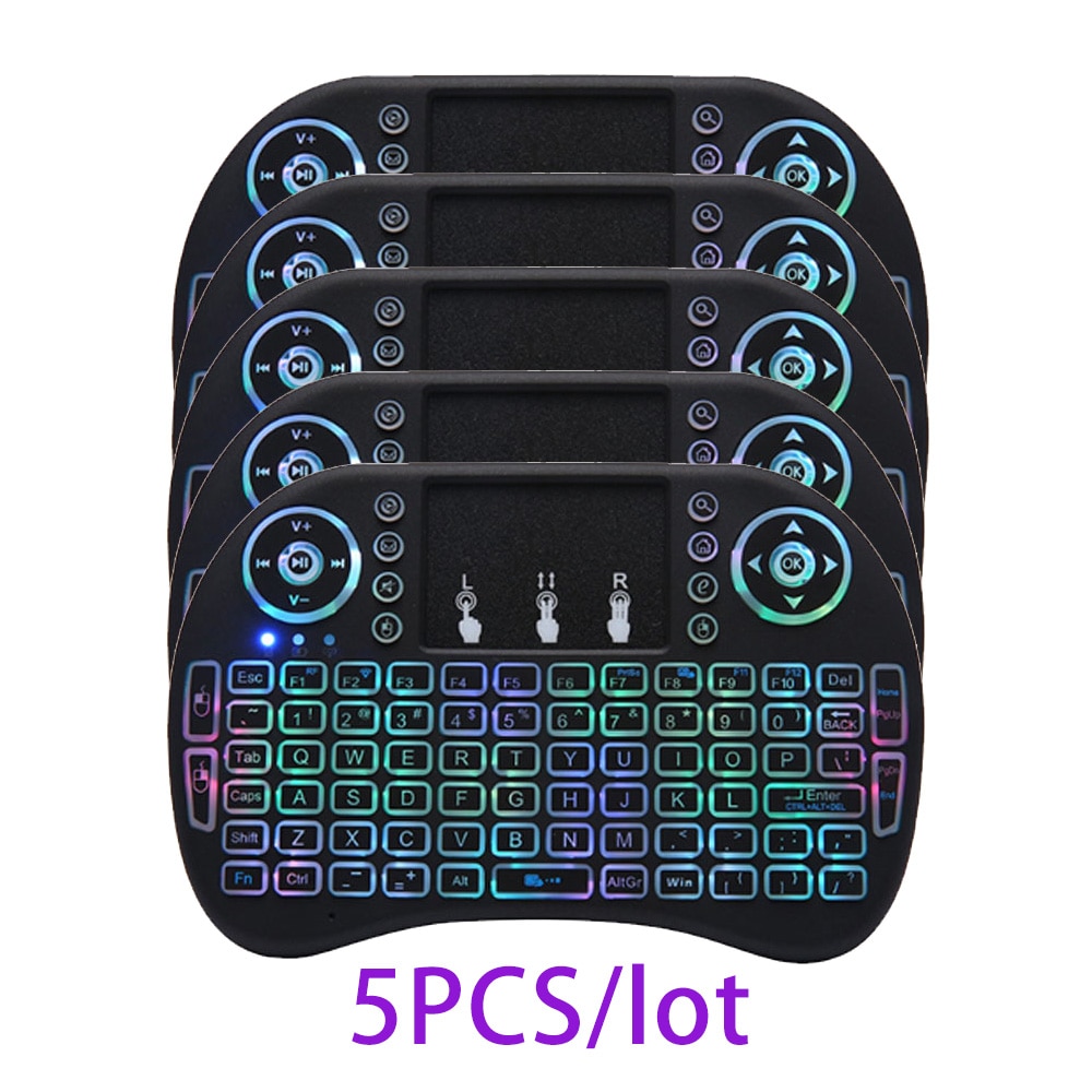 5 pcs I8 Keyboard 7 Color Backlit Air Mouse 2.4Ghz Wireless English Russian Spanish Multi Language Mini Keyboard Remote Control