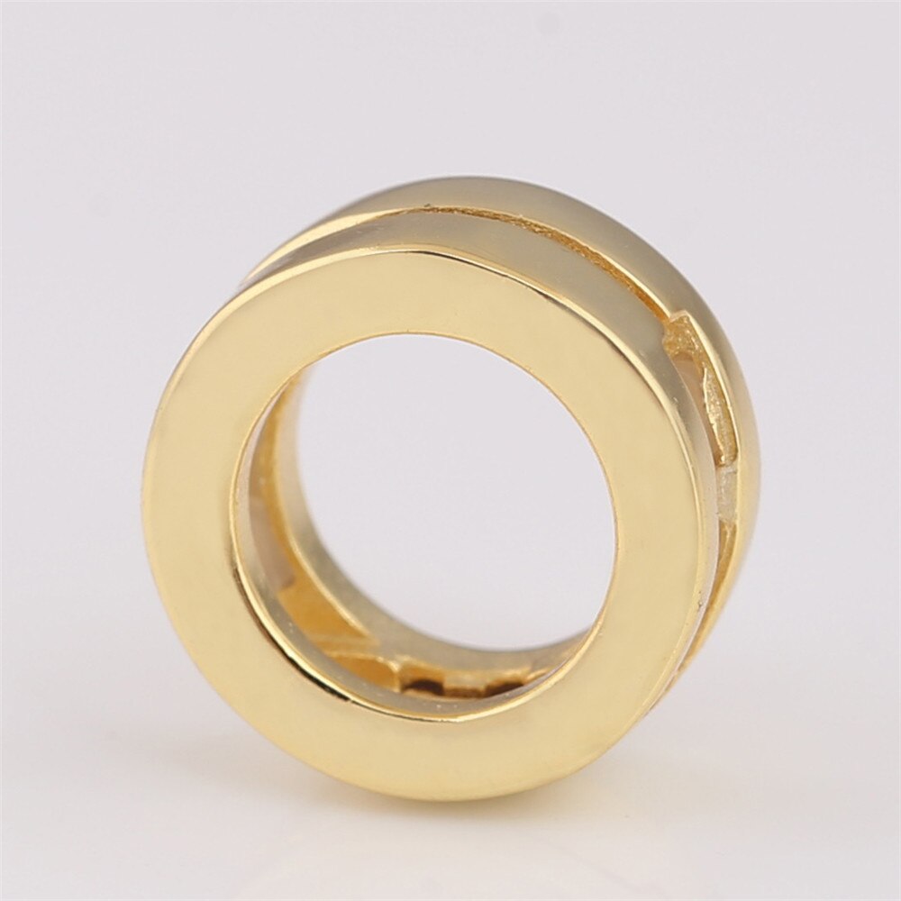Genuine 925 Sterling Silver Charm Gold Color Shine Smooth Reflexions Logo Clip Stopper Beads Fit Pan Bracelet Diy Jewelry