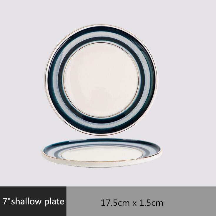 Gilt Rim Blue Gradient Dinner Plate Ceramic Kitchen Plate Tableware Set Food Dishes Rice Salad Noodles Bowl Soup Kitchen Tool: 7  shallow plate