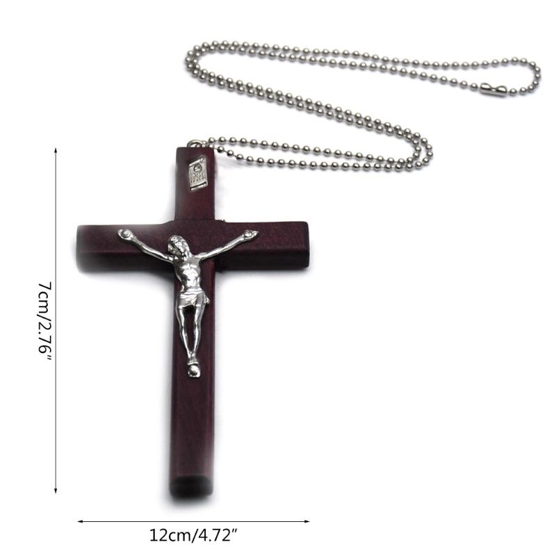 Houten Religieuze Jesus Cross Ketting Christian Kruisbeeld Hangend Chain Sieraden U50A