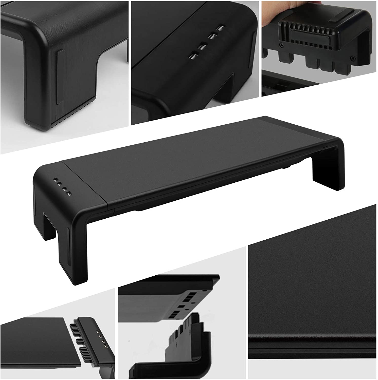 Monitor Stand with 4 USB Ports Adjustable Width, Laptop Desktop Stand, Monitor Stand Riser with Storage Drawer