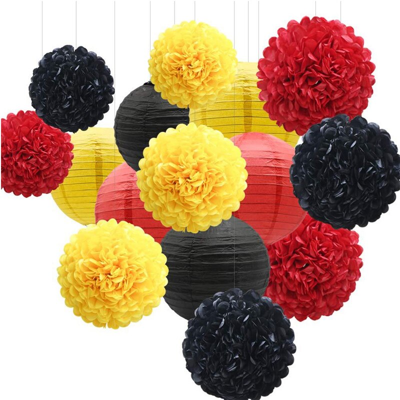 DIY Baby Shower Festival Party Supplies Wedding Birthday Tissue Paper Pom-poms Flower Ball Lanterns Set Decoration: black combination
