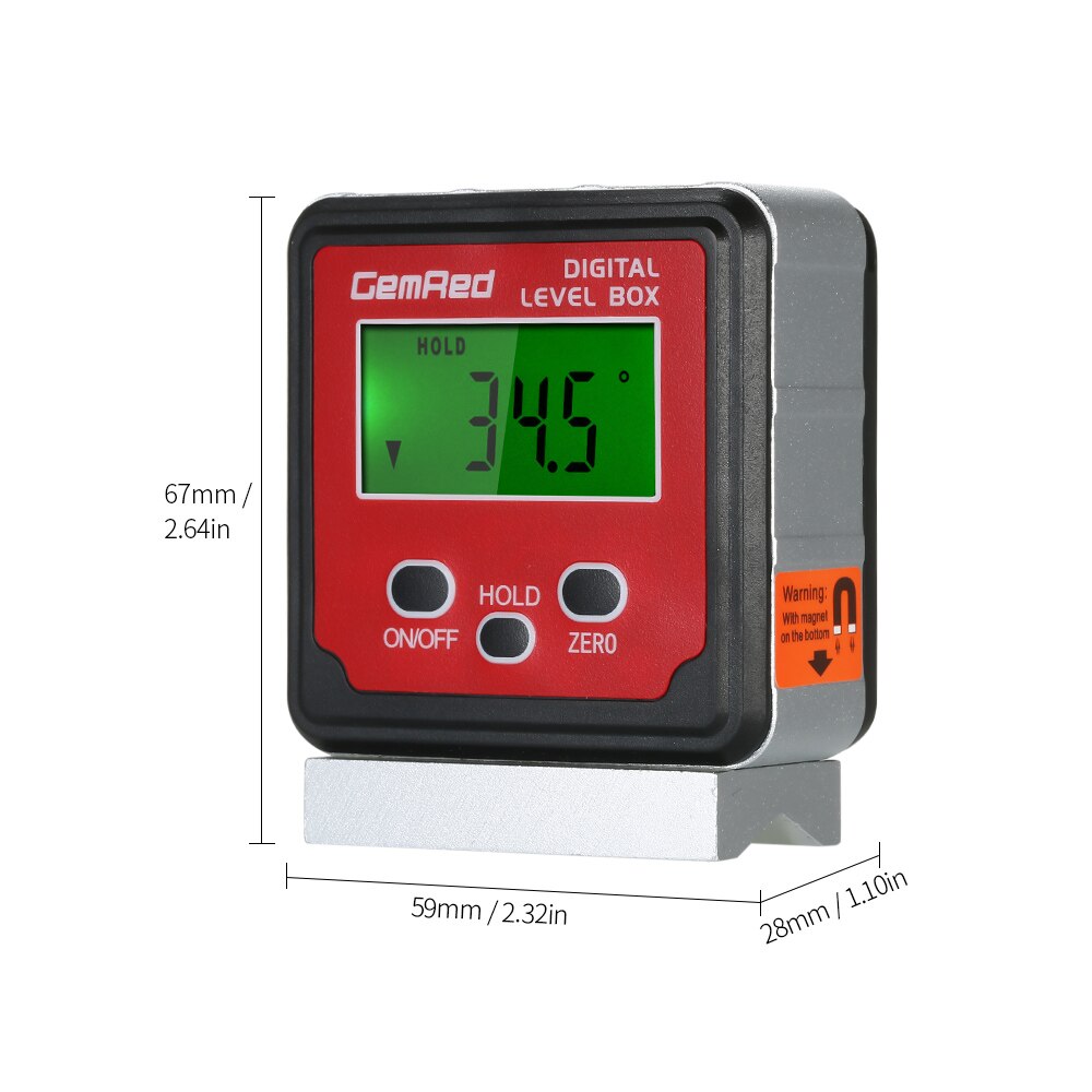 GemRed Level Box Angle Gauge Measuring Tool Digital Angle Finder Inclinometer Level Gauge Magnetic Base
